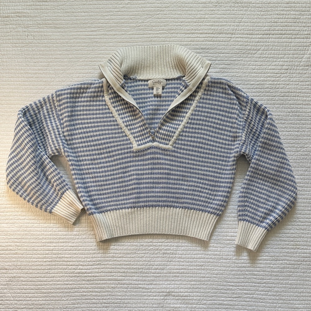 Jessica Simpson Blue and Cream Turtleneck Zip Up Sweater Size XL